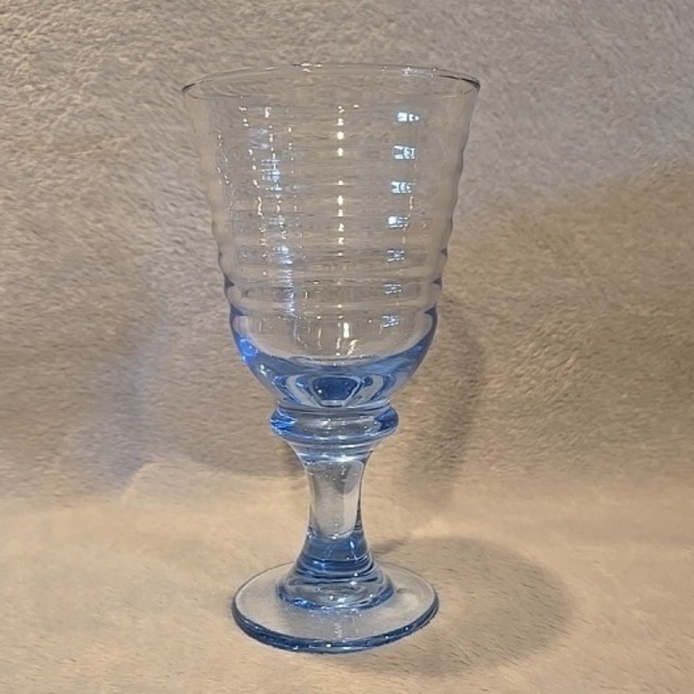Vintage Libbey Sirrus Blue Ribbed Goblet  7"